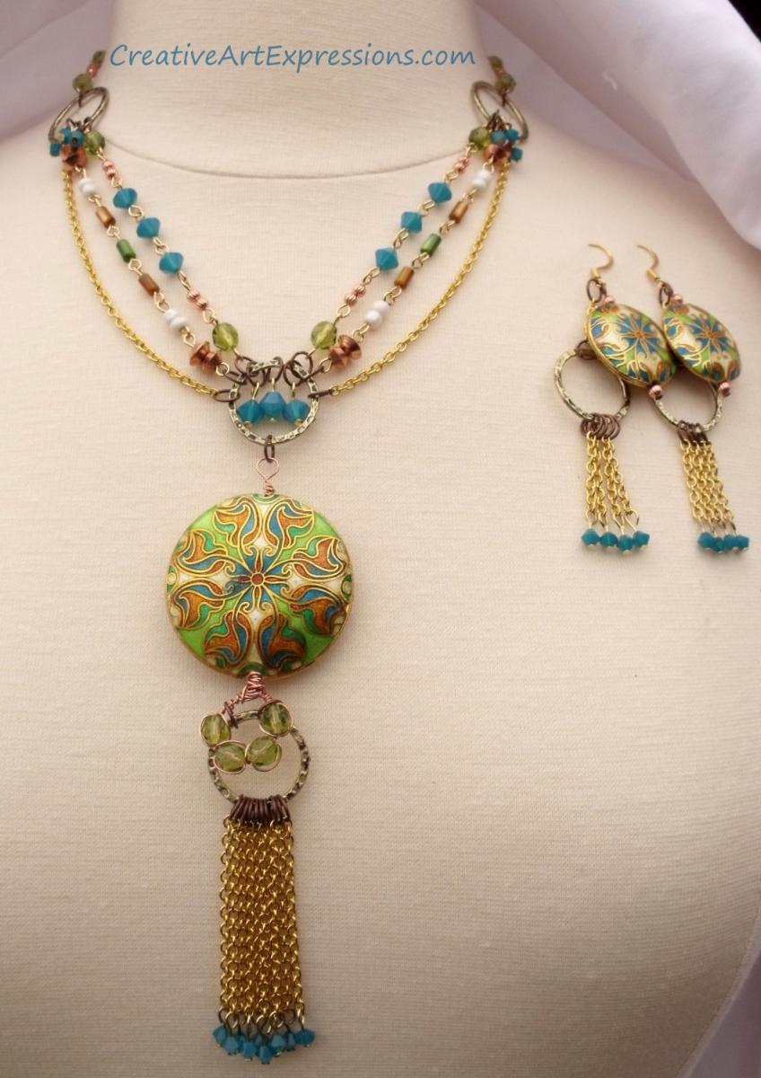 Creative Art Expressions Handmade Cloisonne Necklace & Earring Set Jewelry Design